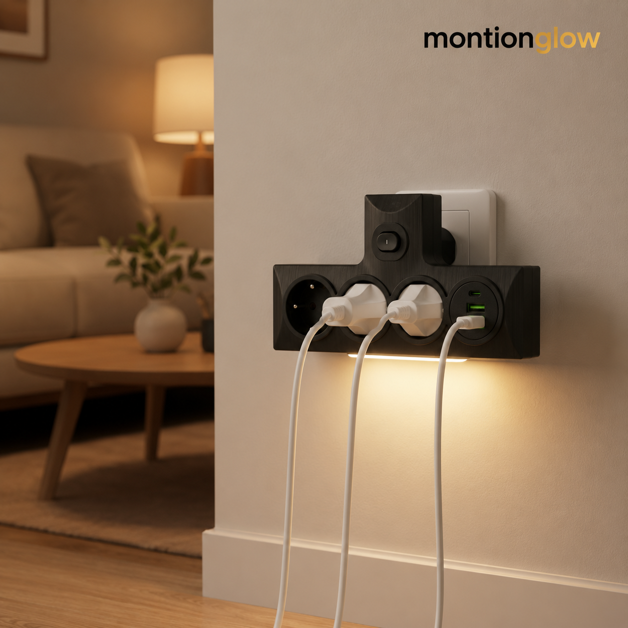 Rozgałęźnik 3×230 V z USB-C i lampką LED – zasilanie i światło w jednym